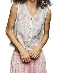Pol - Fernanda Boho Prairie Lillies Embroidery Button Down Vest Top - Lyst