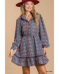 TRUEDAMES - Collared Neckline Button Down Floral Print Dress With Crochet Trimmed Details - Lyst