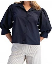 Eesome - Solid Puff Sleeve Button Down Blouse - Lyst