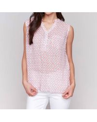 Charlie b - Printed Cotton Gauze Sleeveless Shirt - Lyst