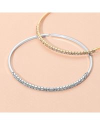 Fashnzfab - One Row Rhinestone Paved Bar Accent Adjustable Bangle Evening Bracelet Rhodium - Lyst