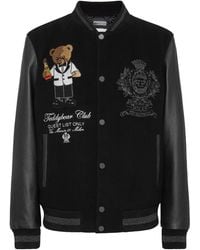 Philipp Plein - Wool & Leather Varsity Bomber Jacket Teddy Stones - Lyst