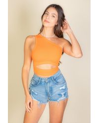 TRUEDAMES - Ribbed Knit Cut Out One Shoulder Crop Top - Lyst