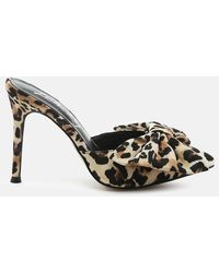 LONDON RAG - Joelle High Heel Bow Tie Leopard Print Mules - Lyst