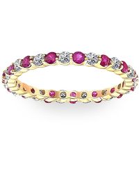 Pompeii3 - 1 Cttw Ruby & Diamond Wedding Eternity Stackable Ring 10k Yellow Gold - Lyst