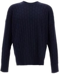Plan C - Checked Pattern Wool Sweater With Ribbed Crew Neck - Lyst