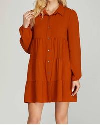 She + Sky - Long Sleeve Tiered Button Down Dress - Lyst