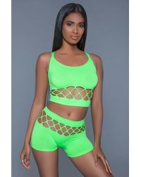 TRUEDAMES - 2 Pc Silk Fishnet Set That Includes A Tank Crop Top With Criss-Cross Cami Straps And A Pair Of High Waisted Booty Shorts - Lyst