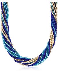 Ross-Simons - Italian Blue And Golden Murano Glass Bead Torsade Necklace - Lyst