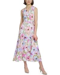 Calvin Klein - Floral Sleeveless Wrap Dress - Lyst