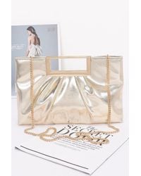 Fashnzfab - Faux Leather Metal Handle Clutch - Lyst