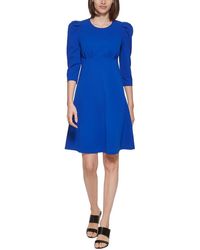 Calvin Klein - Petites Puff Sleeve Above Knee Fit & Flare Dress - Lyst