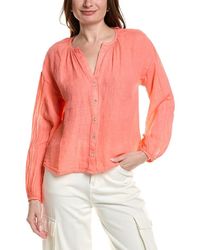 Bella Dahl - Shirred Neck Linen Blouse - Lyst