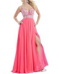 Rachel Allan - Spaghetti Strap V-Neck Gown With Slit - Lyst