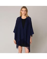 TRUEDAMES - Fringe Open Knit Crochet Draped Shawl Wrap Ruana Poncho - Lyst