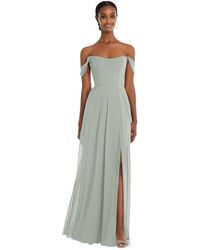 After Six - Off-the-shoulder Basque Neck Maxi Dress With Flounce Sleeves - Lyst