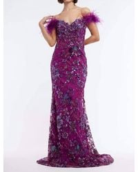 Vienna Prom - Feather Long Sheer Sequin Corset Prom Dress - Lyst