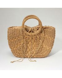 Fashnzfab - Raffia Woven Round Handle Tote Bag - Lyst