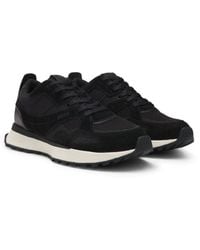 BOSS - Trainers With Knit And Burnished-Leather Trims - Lyst