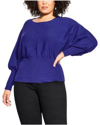 City Chic - Plus Lily Ribbed Trim Long Sleeve Pullover Sweater - Lyst