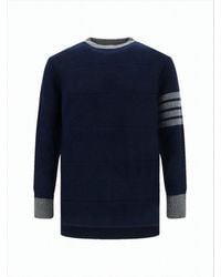 Thom Browne - Textured Knit Wool Sweater With Striped Sleeve And Button Detail - Lyst