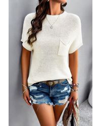 TRUEDAMES - Solid Short Cap Sleeve Ribbed Knit Loose Top - Lyst
