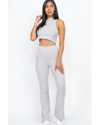 TRUEDAMES - Fashnzfab Ribbed Mock Neck Crop Tank Top & Bootcut Pants Set - Lyst
