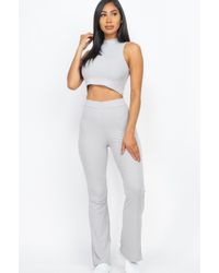 TRUEDAMES - Fashnzfab Ribbed Mock Neck Crop Tank Top & Bootcut Pants Set - Lyst