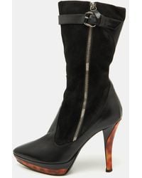 Casadei - Suede And Leather Platform Ankle Length Boots - Lyst