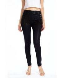 Kancan - High Rise Faux Leather Button Jeans - Lyst