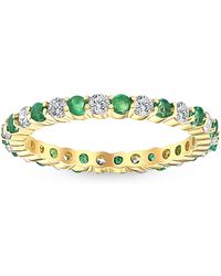 Pompeii3 - 1 Cttw Emerald & Diamond Wedding Eternity Stackable Ring 10k Yellow Gold - Lyst