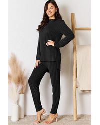 TRUEDAMES - Full Size Ribbed Round Neck High-Low Slit Top And Pants Set - Lyst