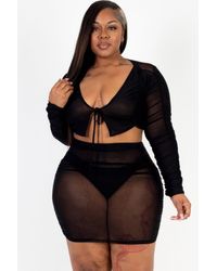 TRUEDAMES - Fashnzfab Plus Size Sheer Mesh Tie Front Crop Top & Ruched Side Mini Dress - Lyst