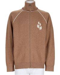 Isabel Marant - Zip-Up Knit Jacket With High Collar And Logo Detail - Lyst