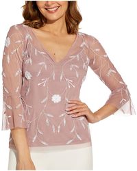 Adrianna Papell - Embroidered Beaded Blouse - Lyst