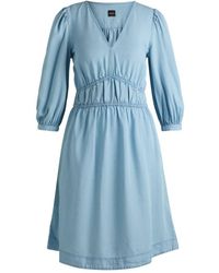BOSS - Puff-Sleeve Dress With Elasticated Waist - Lyst