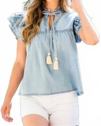 Thml - Kenzie Ruffle Sleeve Tassel Tie Top - Lyst