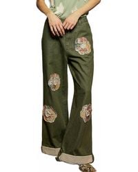 Pol - Charleston Wide Leg Denim Daisy Patchwork Cuff Jeans - Lyst