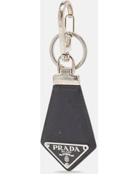 Prada - Leather Triangle Logo Key Chain - Lyst