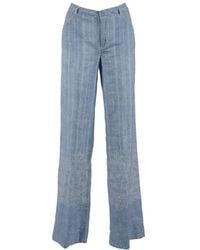 Ermanno Scervino - Wide-Leg Linen Pants With Floral Hem Embroidery - Lyst