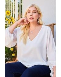TRUEDAMES - V Neck Bubble Sleeve Solid Top - Lyst