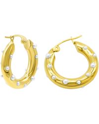 Adornia - Tarnish Resistant 14k Plated Pearl-studded Hoop Earrings - Lyst