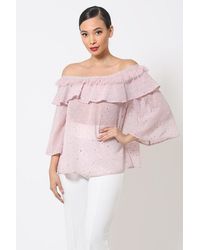 TRUEDAMES - Polka Dot Sheer Off Shoulder Top - Lyst