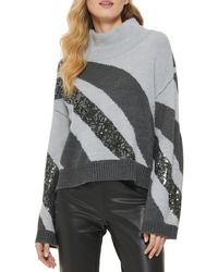 DKNY - Ribbed Trim Printed Crewneck Sweater - Lyst