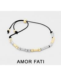 Fashnzfab - Amor Fati Message Morse Code Adjustable Cinch Pull Tie Bracelet, Two Tone - Lyst
