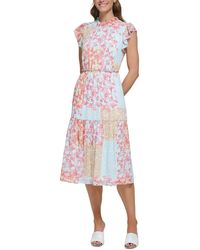 DKNY - Floral Print Polyester Fit & Flare Dress - Lyst