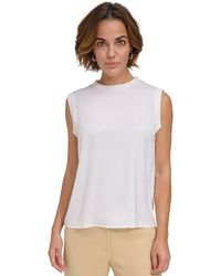 DKNY - Tank Top Satin Rib-Trim Crew Neck Sleeveless Pullover Fts1332 - Lyst