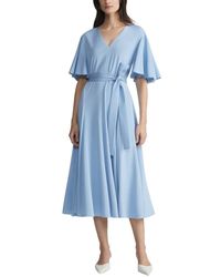Lafayette 148 New York - Plus Belted Flounced Sleeve Silk-Blend Dress - Lyst