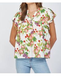 Fate - Fruit Print Flutter Sleeve Split Neck Top - Lyst