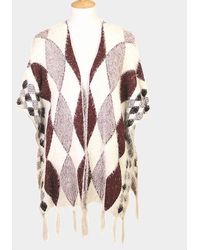 TRUEDAMES - Diamond Pattern Tassel Poncho - Lyst